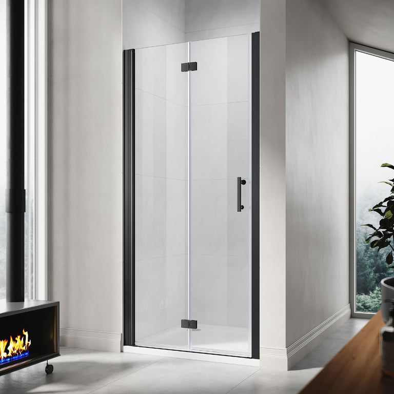 image for New Black 6mm Bifold Frameless Shower Door 900mm RRP £280 Our Price £155