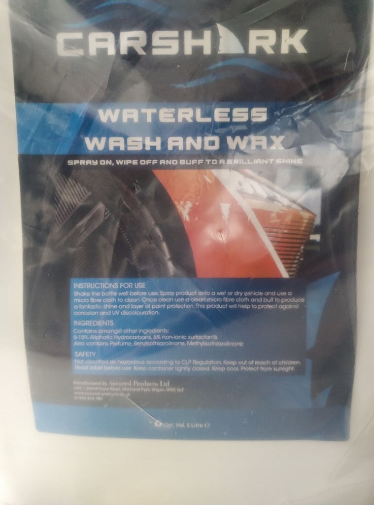 CARSHARK WATERLESS WASH & WAX 5LTR  (brand new in original packaging)