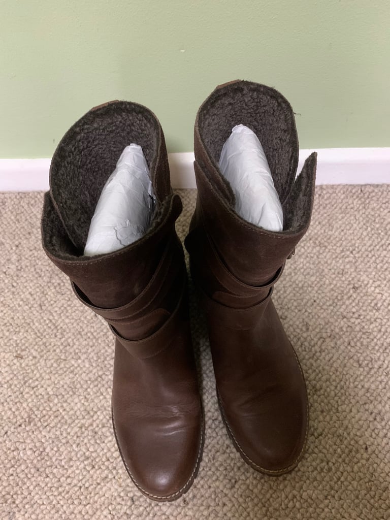 Fat Face Chocolate Brown Genuine Leather & Suede Biker Boots Size 7 / EU 40