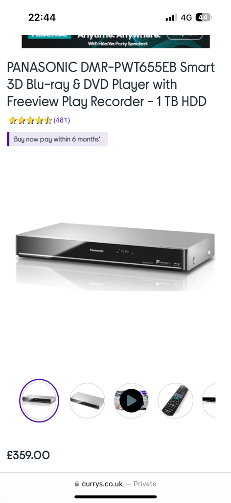 image for Recordable blue ray player with free view play and freeview 
