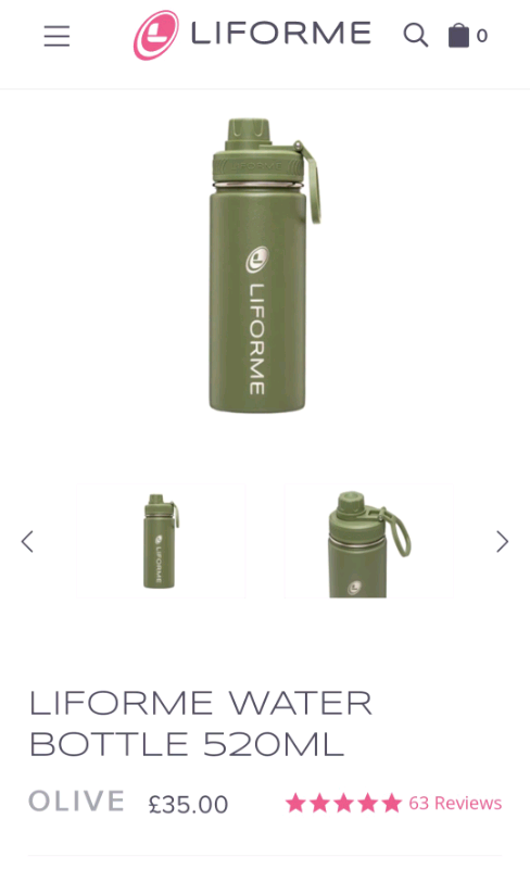Liforme Portable Water Bottle, Leakproof Screw Top, Lightweight, Eco