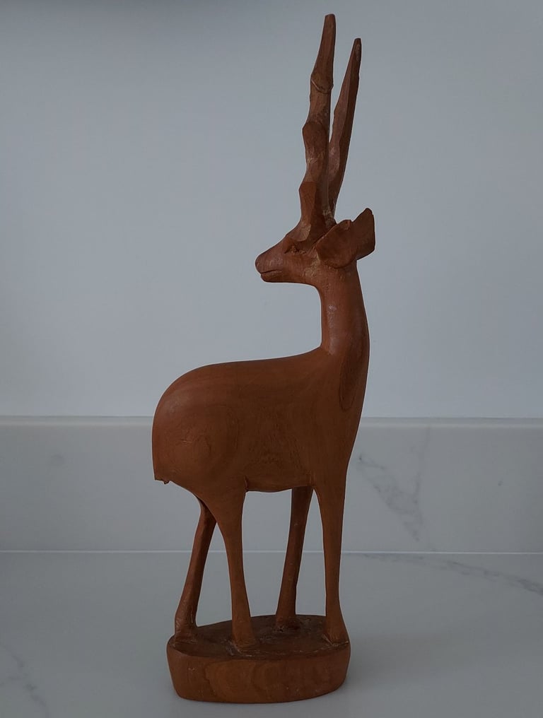 Vintage Carved Wooden Ornamental Standing Deer 30 cm Tall