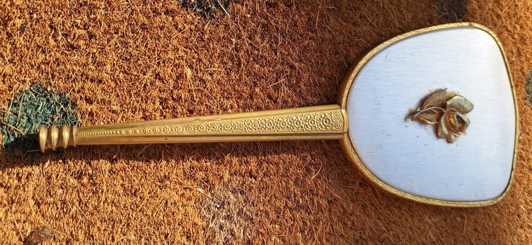 image for Vintage Handheld Brass Vanity Mirror