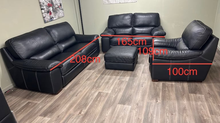 Black leather sofas 3&2&1& foot stool 