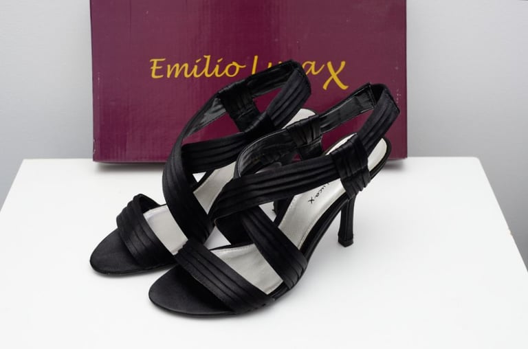 Emilio Luca x, Lohan, Ladies Black Party Strappy Stiletto Sandals – Size 5 – Worn Once - Boxed