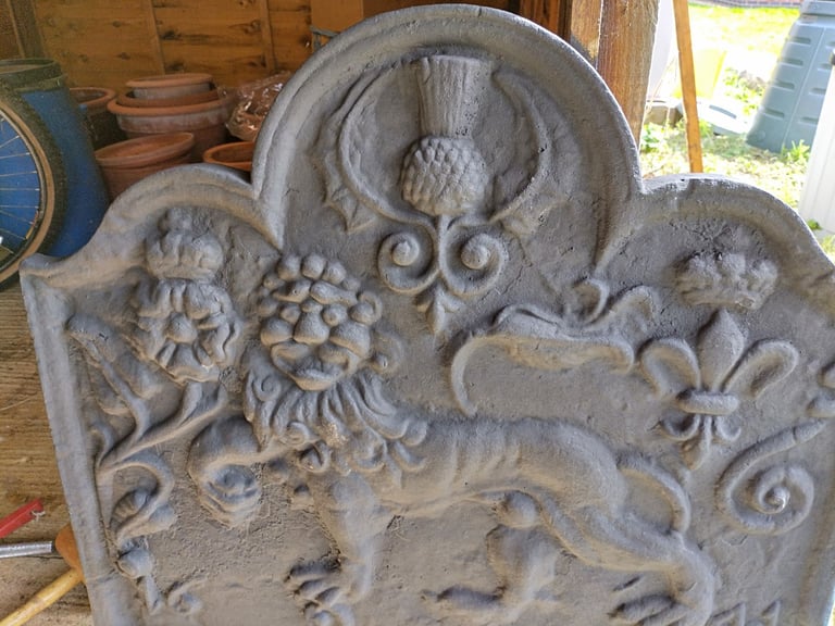 Cast Iron Fireback and Dog Grate