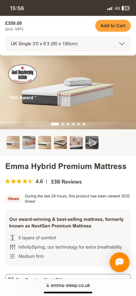 ComfoRest 3Ft Single Bed + Emma Hybrid Premium Mattress RRP £580