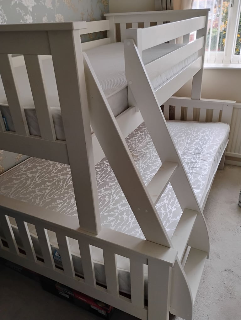 image for Bunk beds (single and small double) with mattresses -  sturdy, safe wood frame