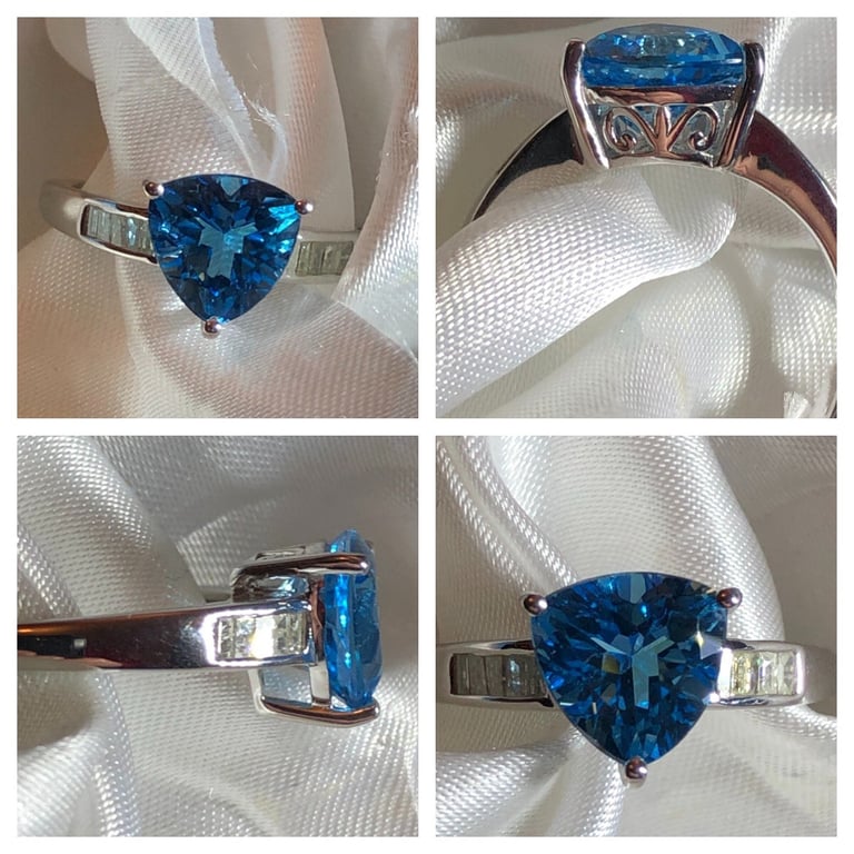 Swiss Blue Topaz Diamond Ring Size S Sterling Silver 925 | in Southside ...