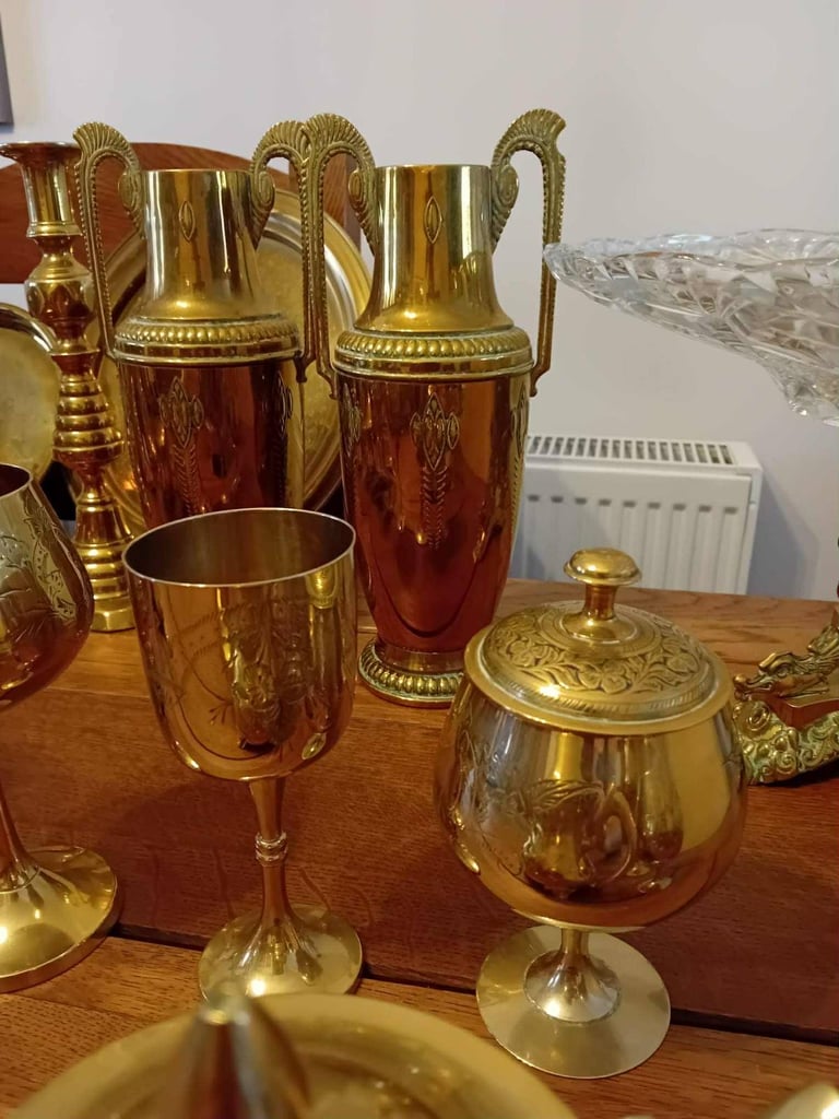 Brass candlesticks Boots Vases lots more Etc
