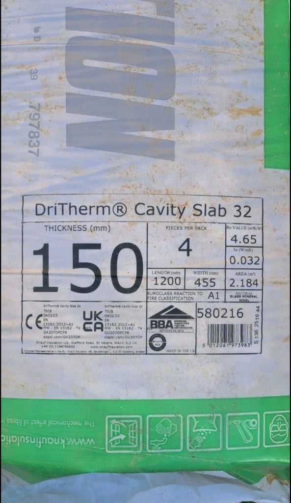 Knauf Insulation Dritherm Cavity Slab 32 150mm x 455mm x 1.2m Pack of 4