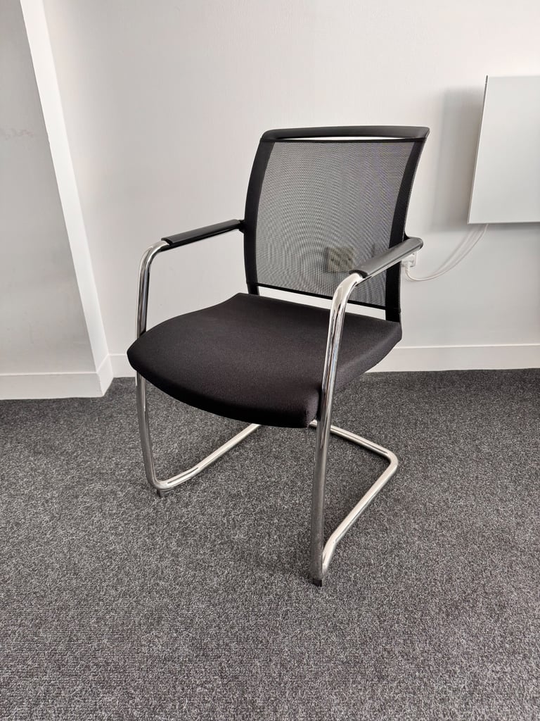 image for Pair of Sedus Office Chairs – Black Fabric Mesh with Chrome Cantilever Frame