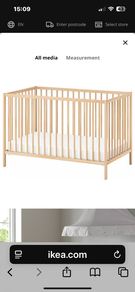 image for IKEA Sniglar beech cot with mattress 