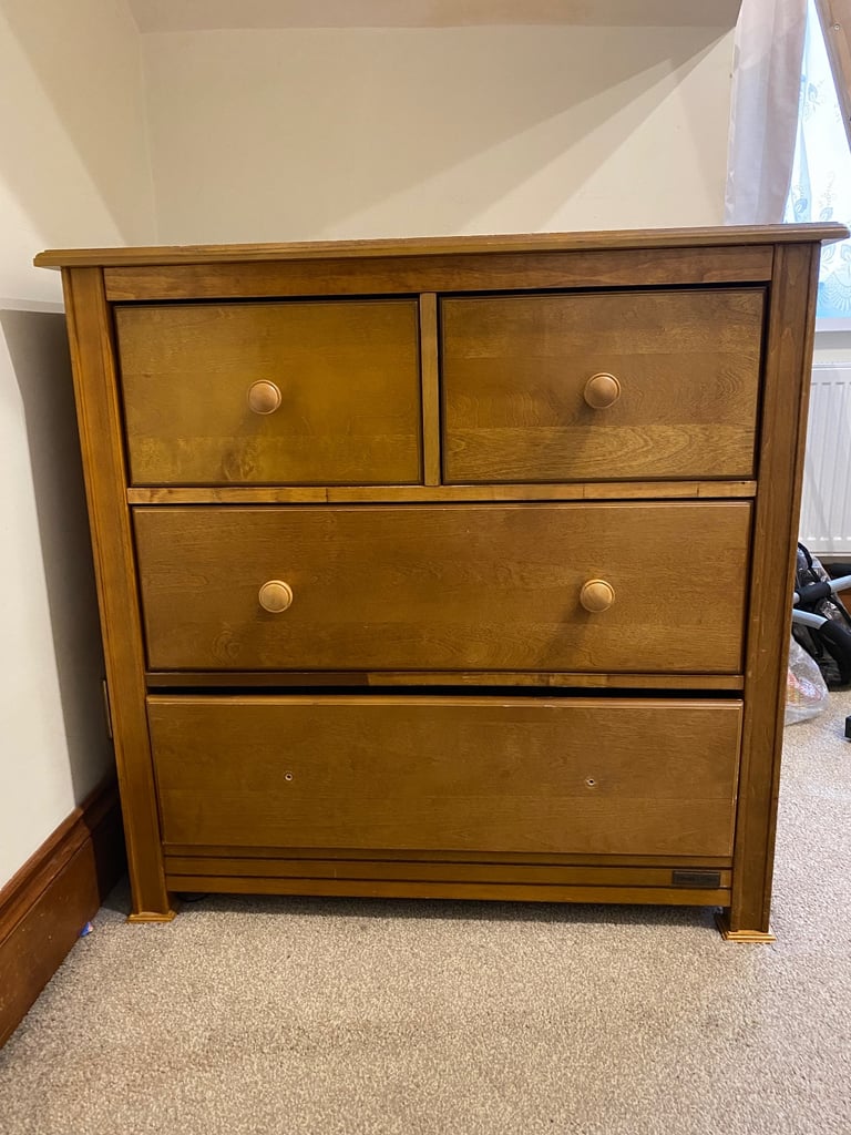 Beautiful Solid Wood Nursery Furniture Set - Cot Bed, Wardrobe & Chest of Drawers