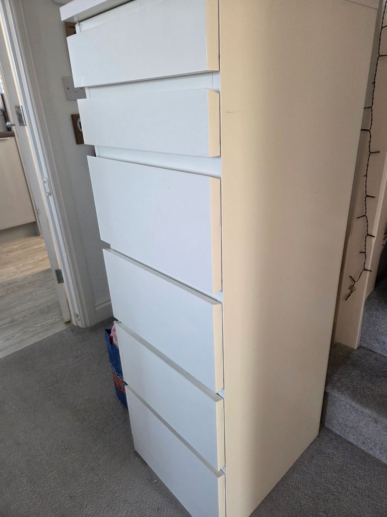 image for Tall white draws with built in mirror 