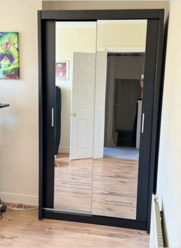 image for Brand New - Chicago Mirror Sliding Door Wardrobe - Black - SAME/NEXT DAY DELIVERY