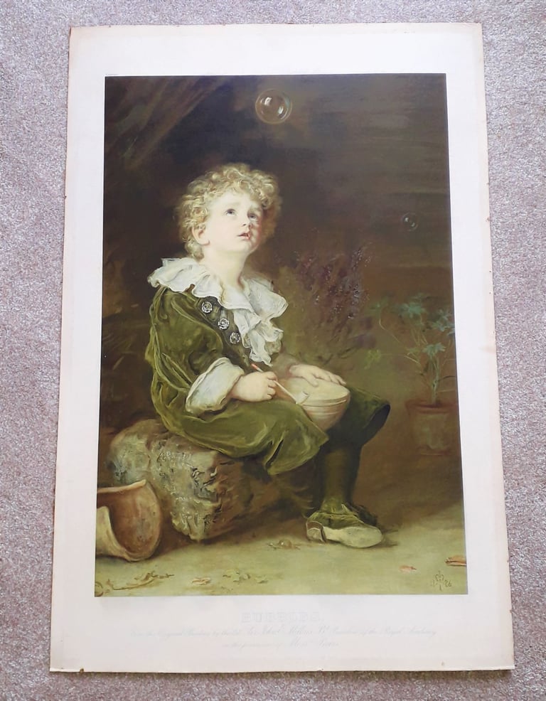 BUBBLES PEARS SOAP VINTAGE (1886) JOHN EVERETT MILLAIS'S PRINT IN ORIGINAL FRAME