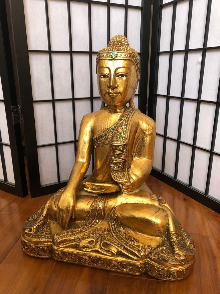 image for Large Wooden Sitting Buddha Sculpture
