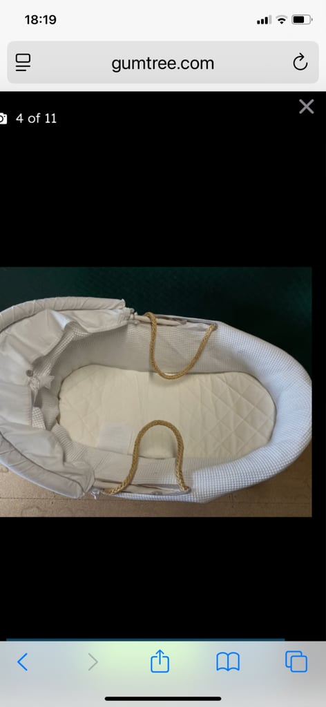 Baby Moses basket with wooden stand, bouncy chair & baby bath 