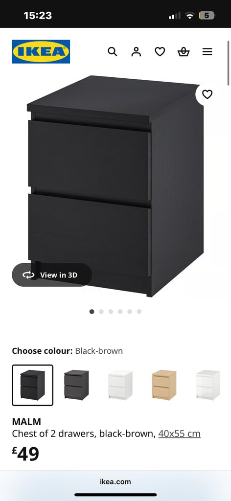 Ikea malm black brown bedside table 