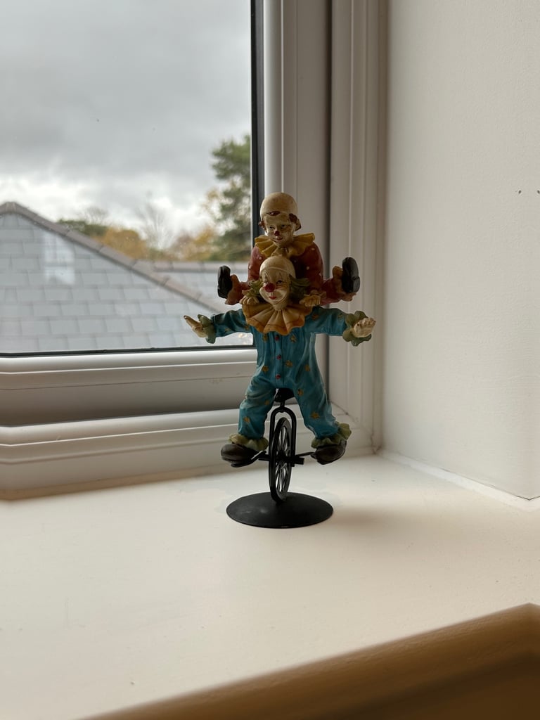 image for Rare vintage Collectible Figures 2 clowns riding a unicycle ornament