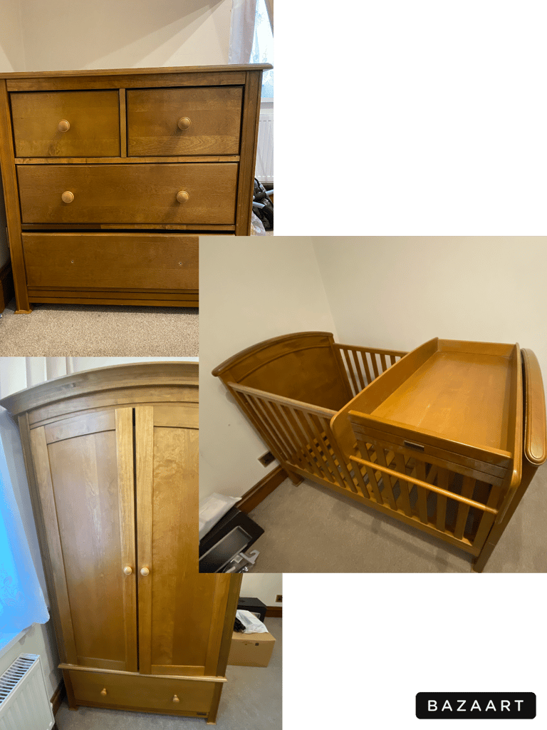 image for Beautiful Solid Wood Nursery Furniture Set - Cot Bed, Wardrobe & Chest of Drawers