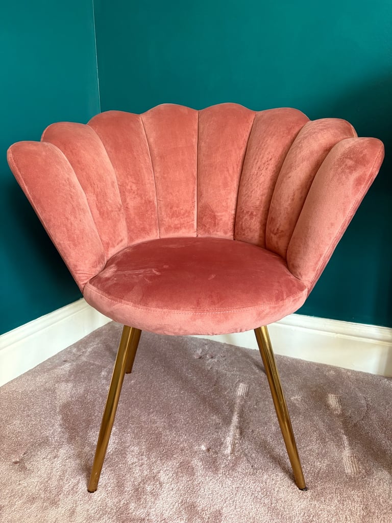 image for Pink Velvet Scallop Shell Chair Dunelm