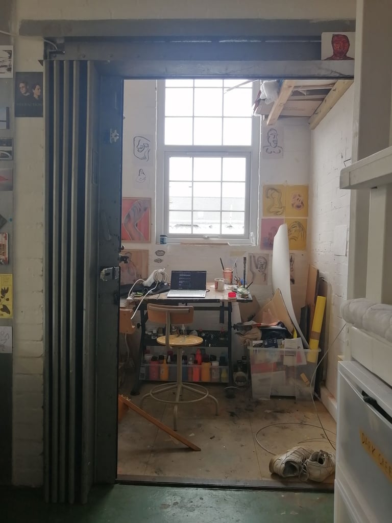 Room in Art Studio with Desk. 