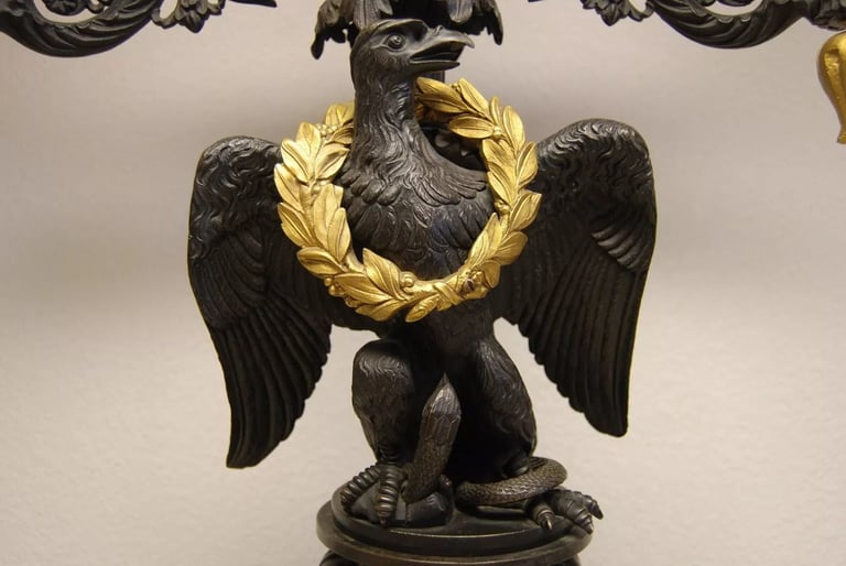 ANTIQUE FRENCH EMPIRE CAST BRONZE IMPERIAL EAGLE GAS LIGHT NEWEL POST GILT LAMP