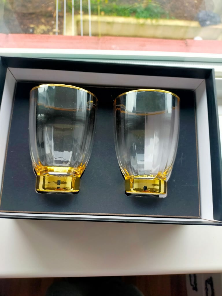 Set of 2 Tumblers. John Lewis. Gilded base and rim.