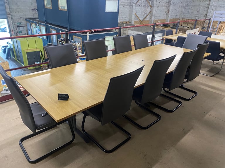 Large boardroom table x10 grey leather chairs 350 x 120cm