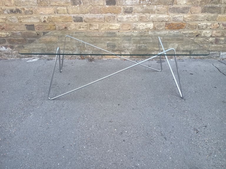 image for Glass coffee table by sintesi tempered glass on zig-zag frame