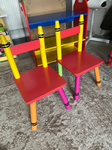 Children s Crayon nursery playroom shelves and chairs in County
