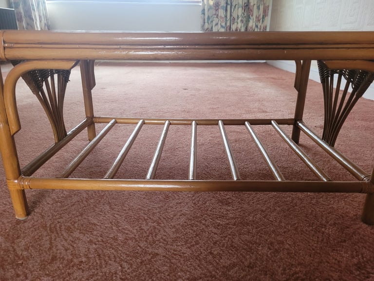 Bamboo Coffee Table With Glass Top