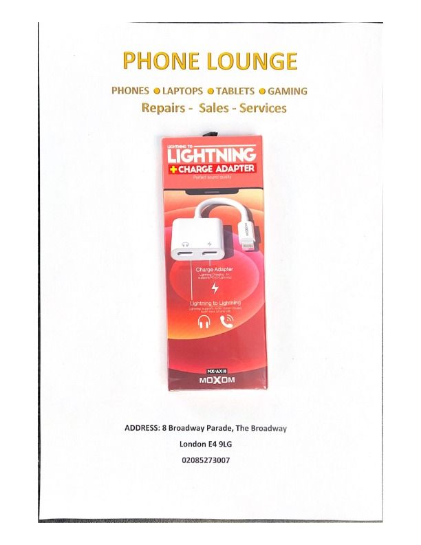 image for MoXom Lightning Splitter 2-in-1 Audio & Charger
