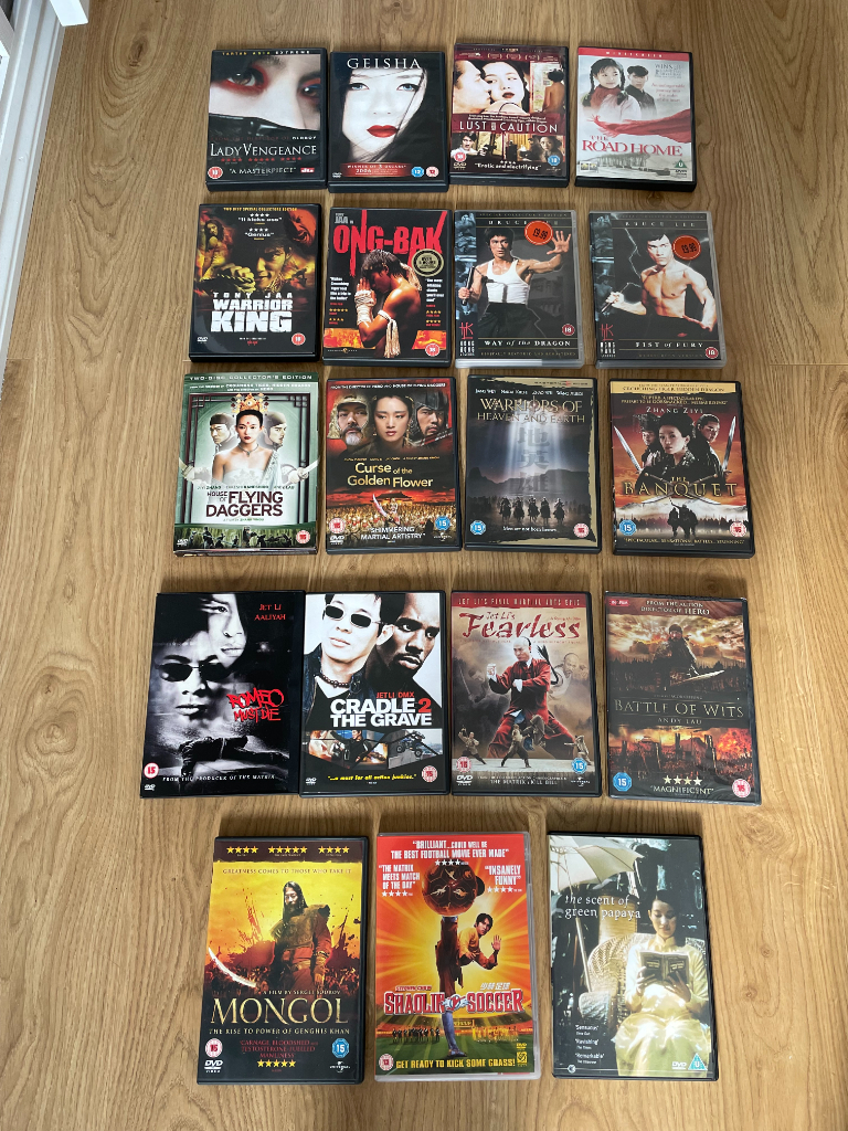 19 Chinese Martial Arts, action and oriental themed DVDs.