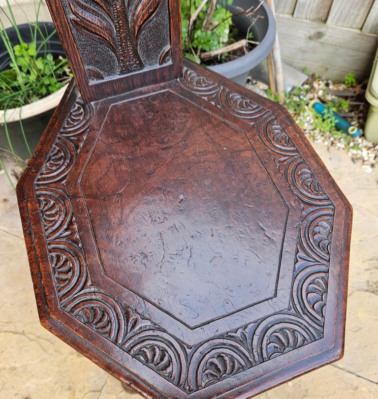Antique Carved Oak Spinning Chair Circa 1910