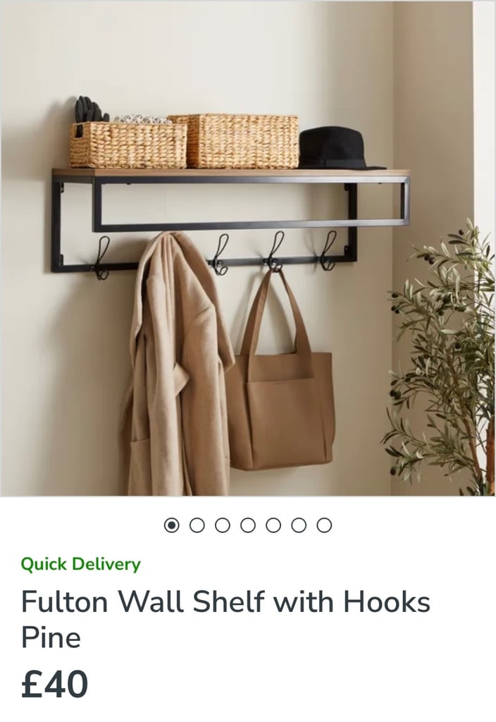 image for Dunelm Fulton Wall Shelf with hooks