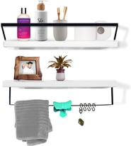 White Floating Shelf set of 2, Wall Mounted Shelf, Towel Holder, Decorative Storage Floating shelves