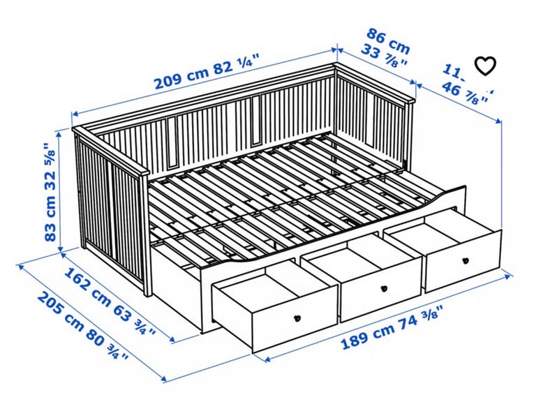 Ikea single bed day bed with drawers