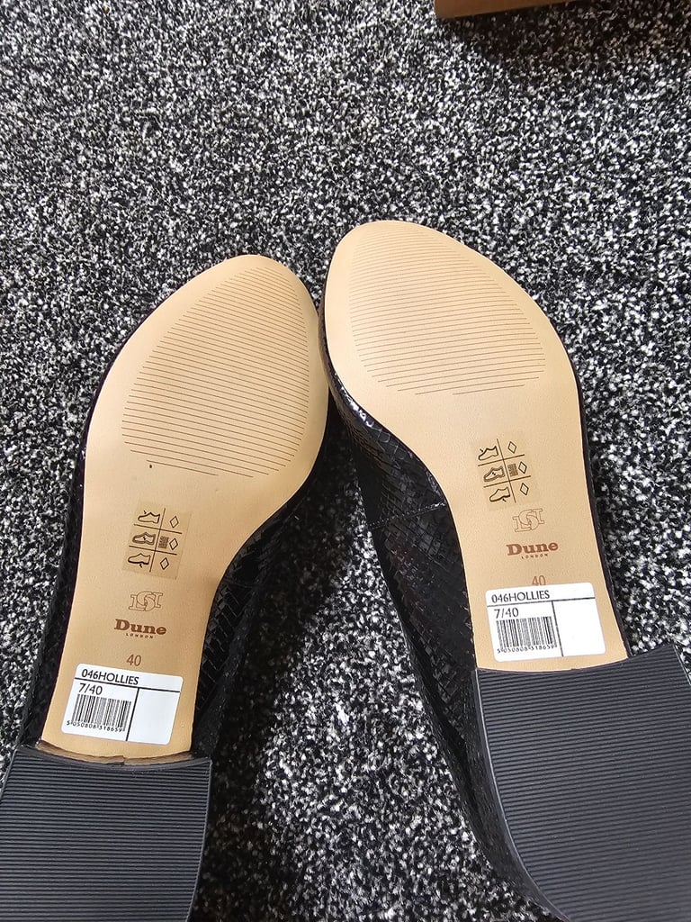 Dune London black senthetic reptile block heel size 7