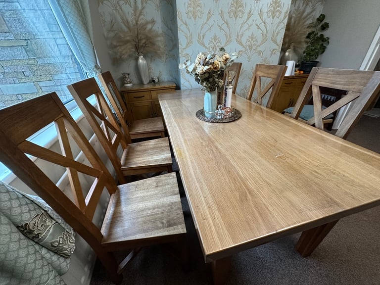 Oak dining table and chairs