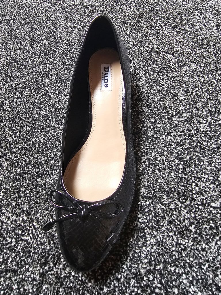 Dune London black senthetic reptile block heel size 7
