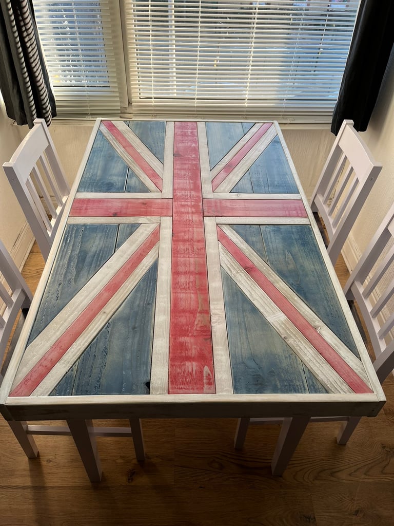 Handmade Union Jack dining table and chairs