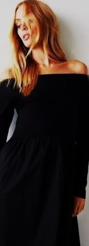 Black Off the Shoulder Bardot 3/4 Length Sleeves Dress.Size 8.POST OR COLLECT!
