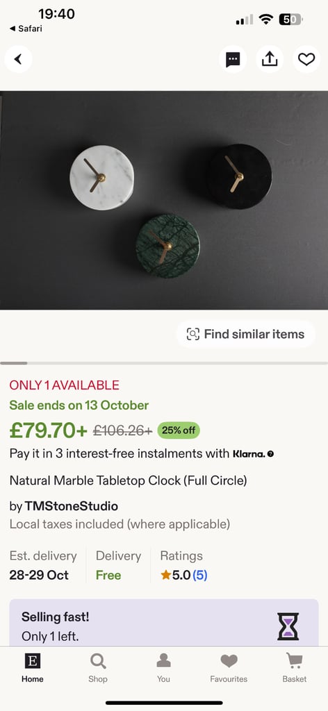 Marble, heavy desktop clock working 