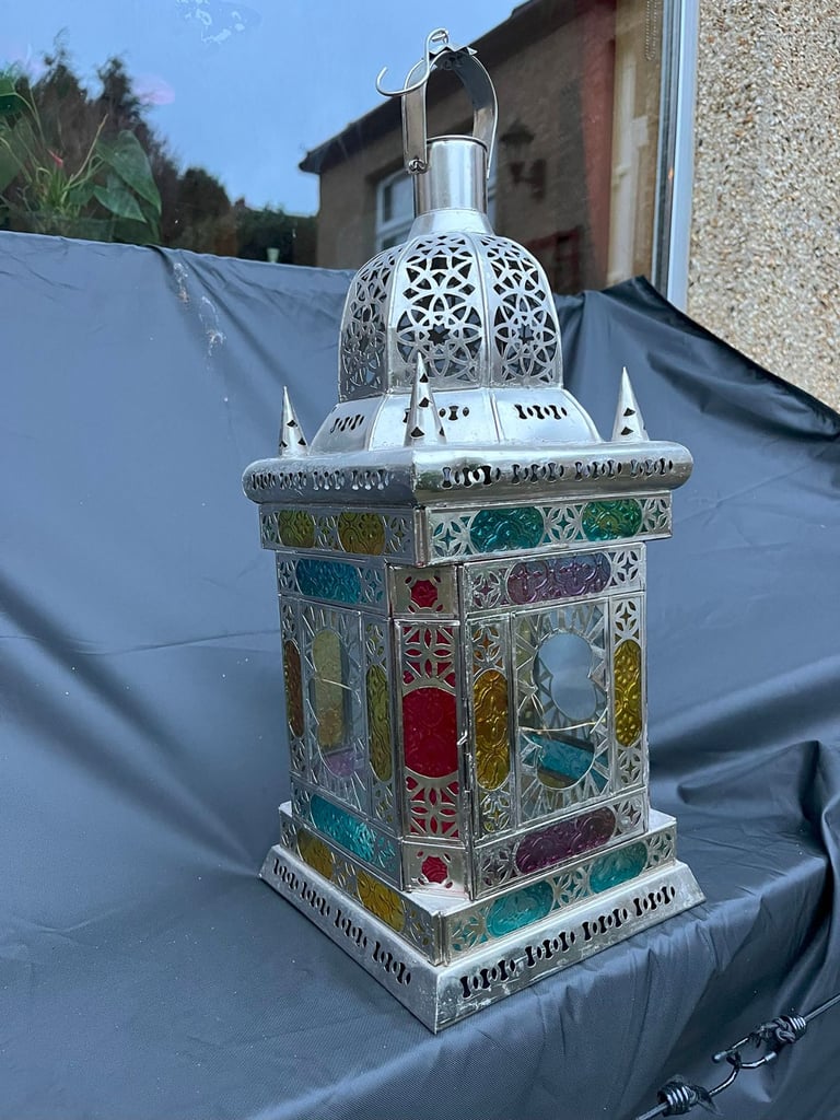 image for Ornate Metal and Coloured Glass Lantern