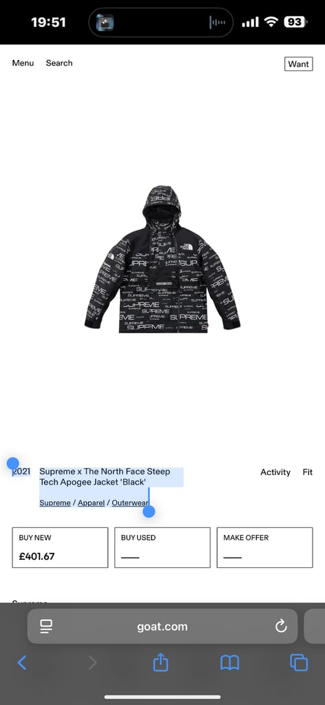 Supreme North face jacket size medium