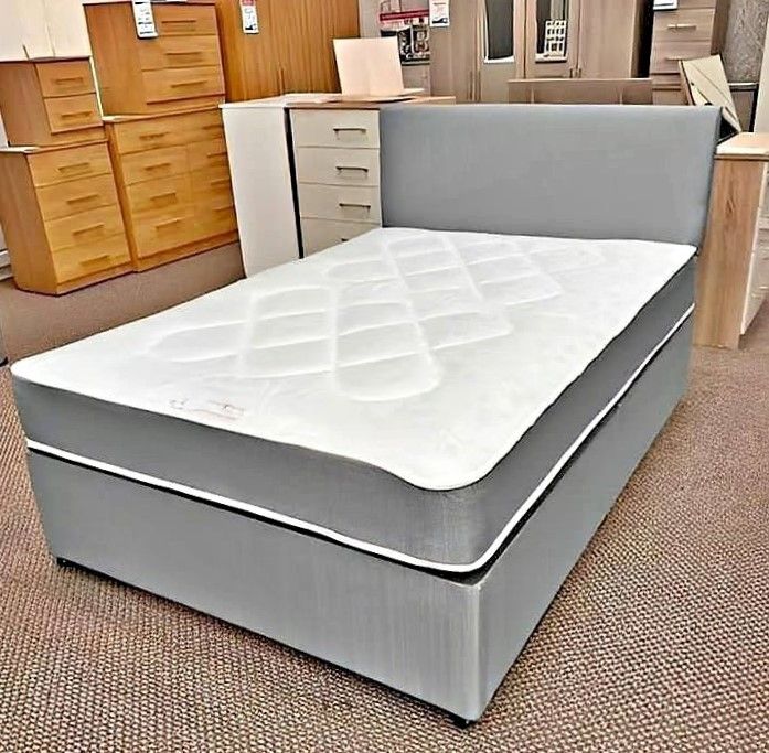 image for New Offer ~ Double Fabric Divan Bed Base With Mattress (Including Headboard)