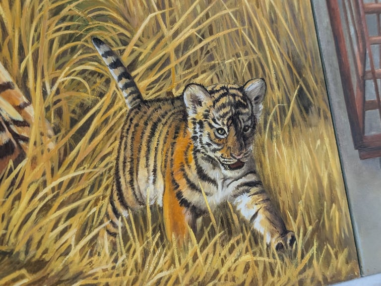 Original oil painting - Tiger Triptych, oil on hinged board, art artwork
